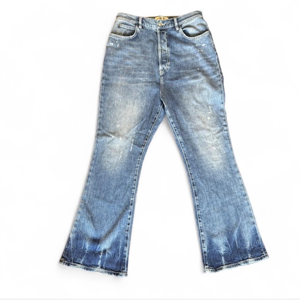 Free People We the Free size 31 denim jeans button fly flare with light flecks